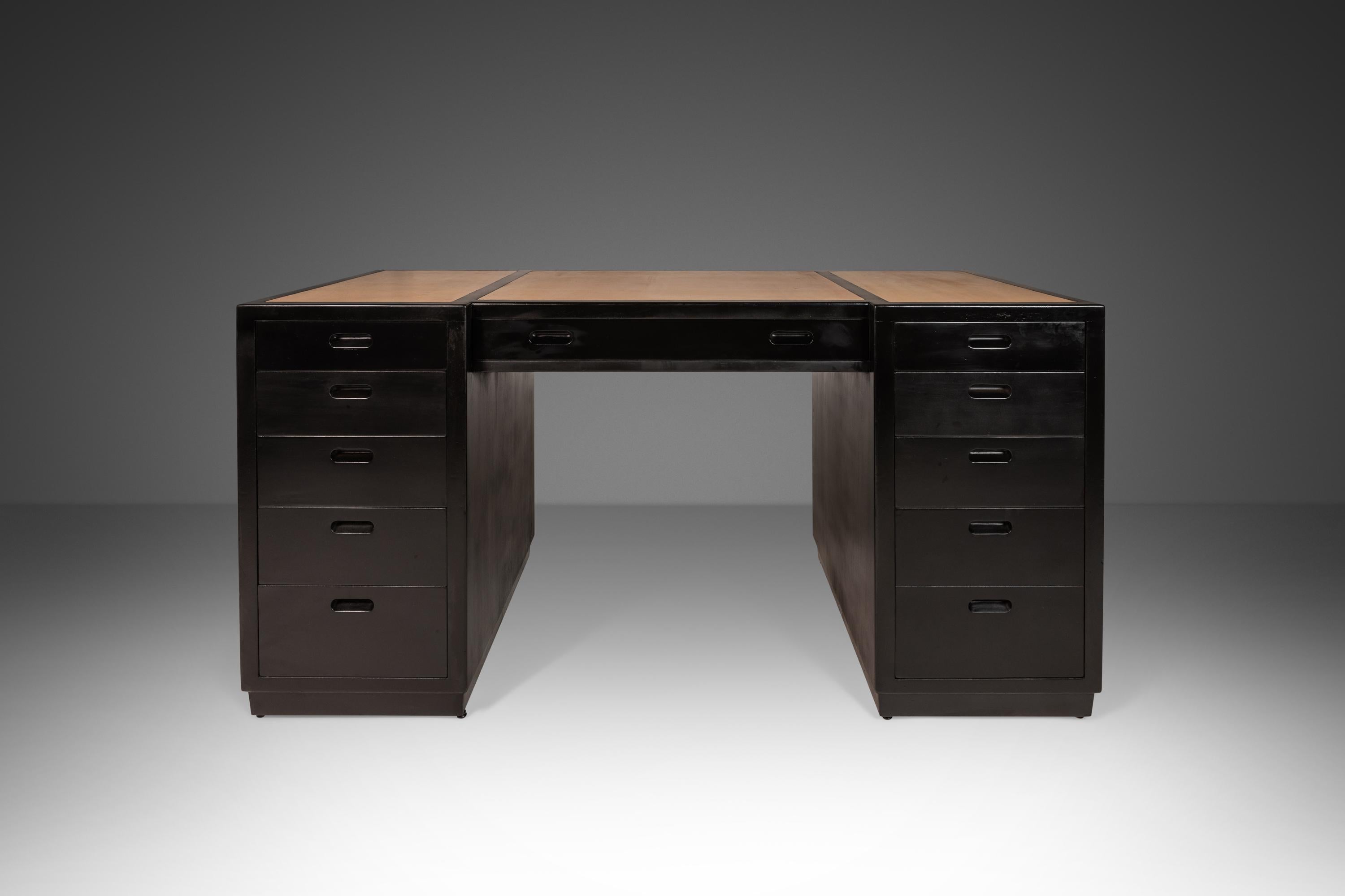Ebonized Mid-Century Modern Executive / Campaign Desk by Edward Wormley  In Excellent Condition For Sale In Deland, FL