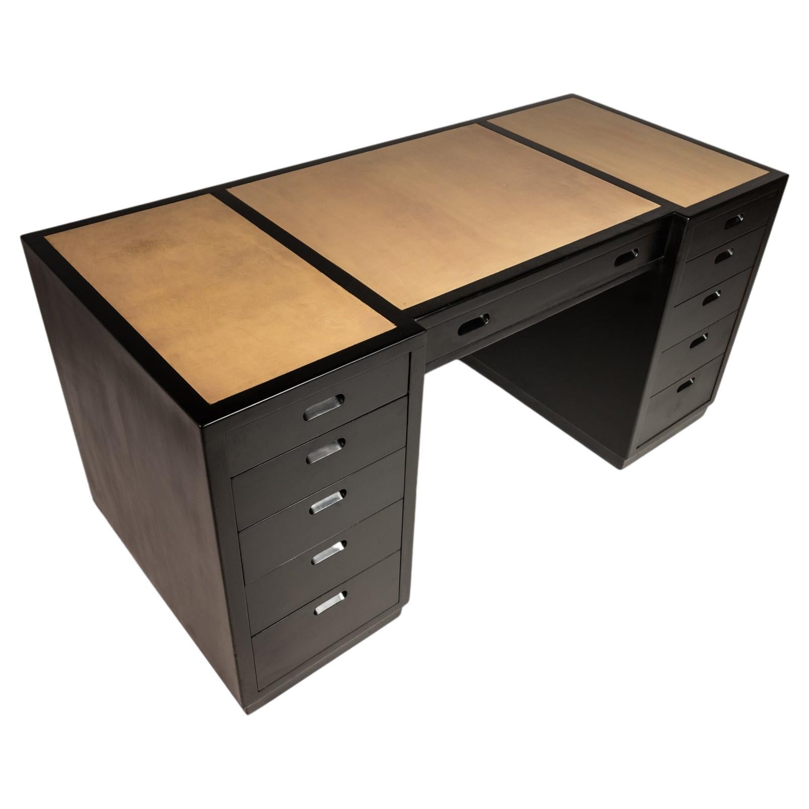 Ebonized Mid-Century Modern Executive / Campaign Desk by Edward Wormley  For Sale