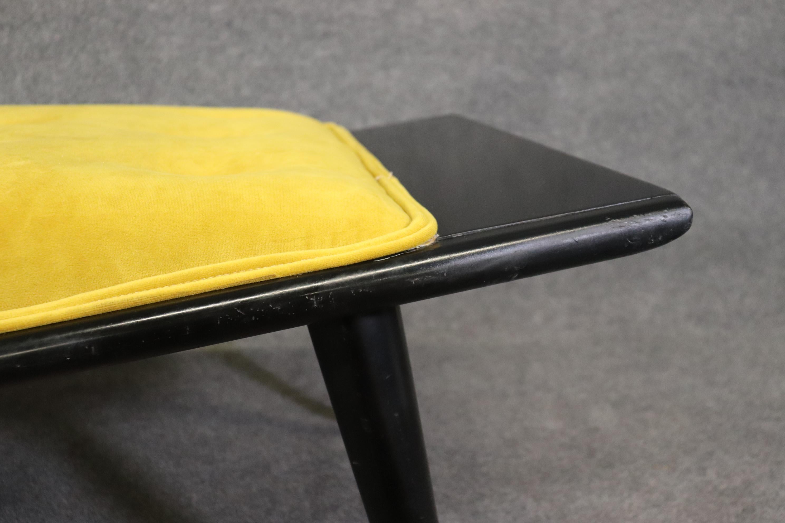 Ebonized Mid Century Modern Gio Ponti Style Bench With Tufted Upholstery 2