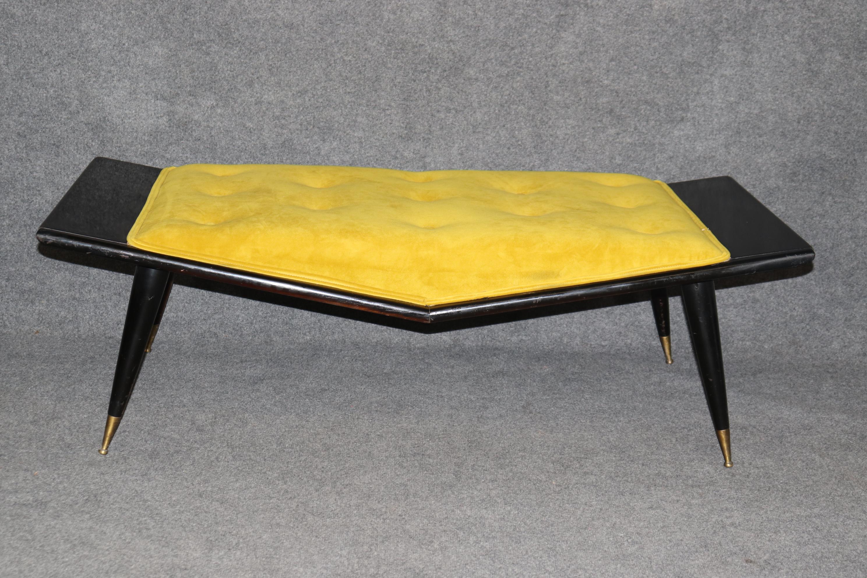 Dimensions - H: 17 1/4in W: 54in D: 24 3/4in 

This Vintage Black Ebonized Mid Century Modern Gio Ponti Style Bench is made of the highest quality and is a lovely example of Quality Modern Furniture. If you look a the photos provided you will see