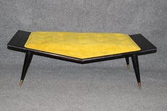 Ebonized Mid Century Modern Gio Ponti Style Bench With Tufted Upholstery