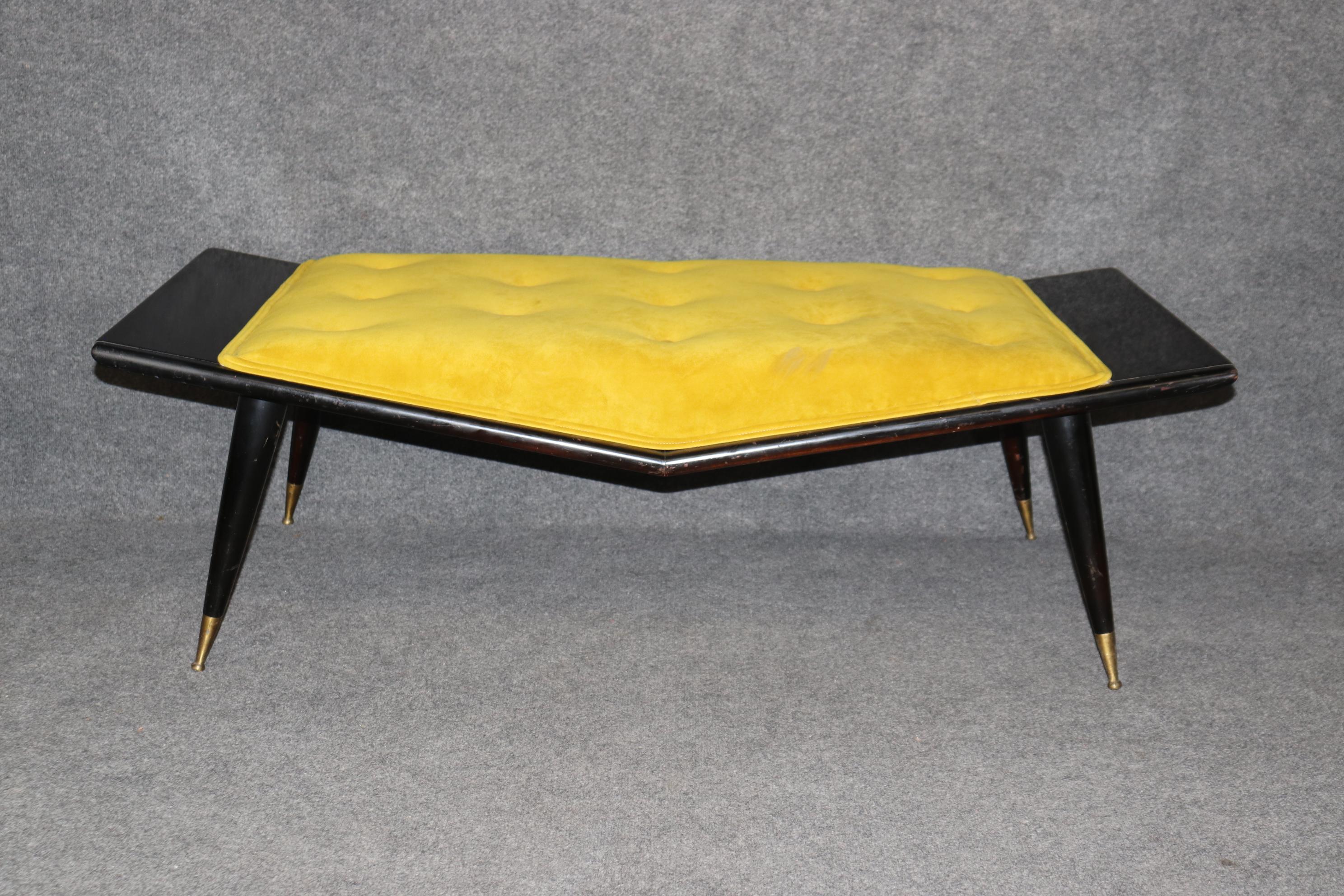 Unknown Ebonized Mid Century Modern Gio Ponti Style Bench With Tufted Upholstery