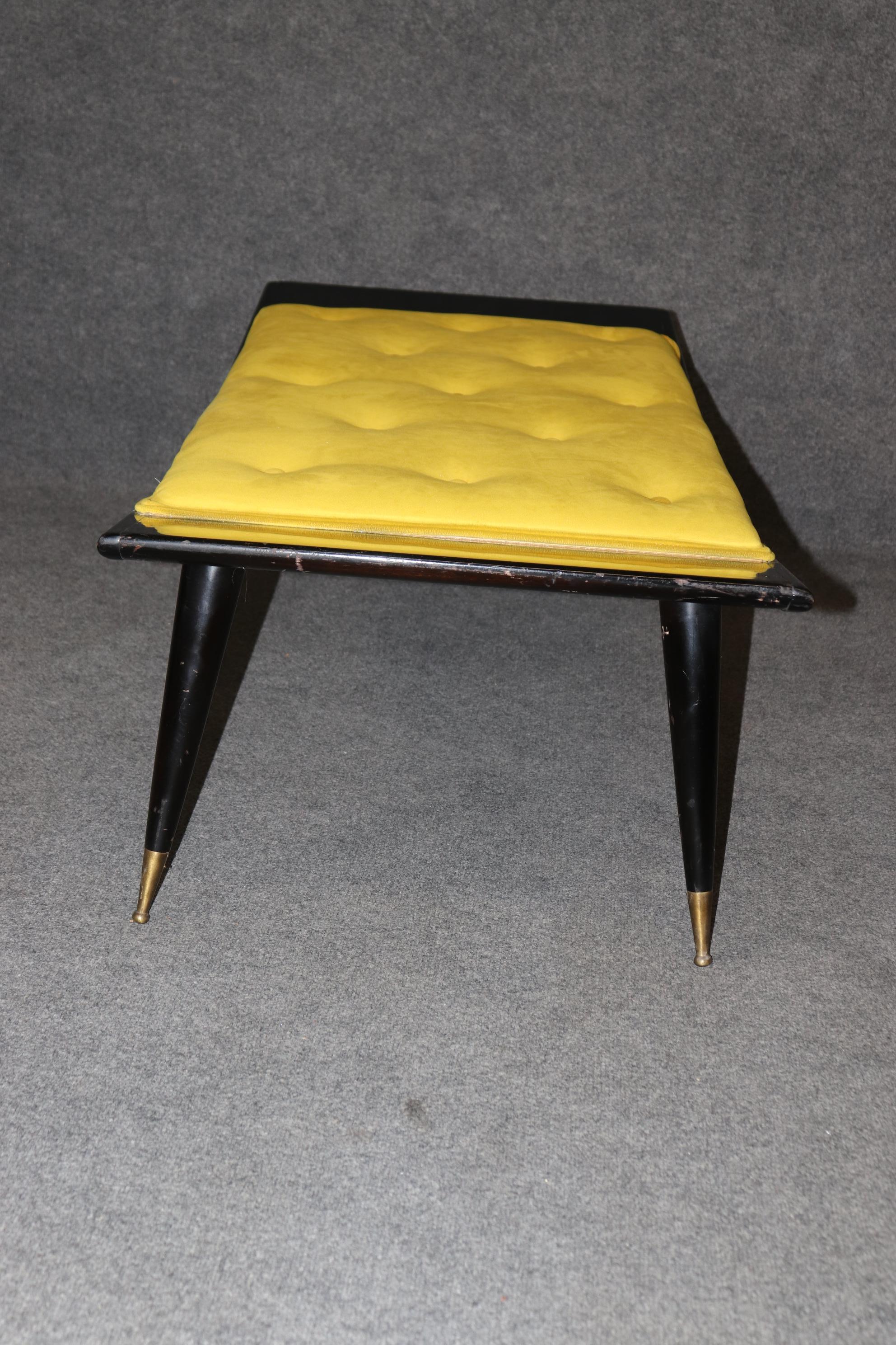 Metalwork Ebonized Mid Century Modern Gio Ponti Style Bench With Tufted Upholstery