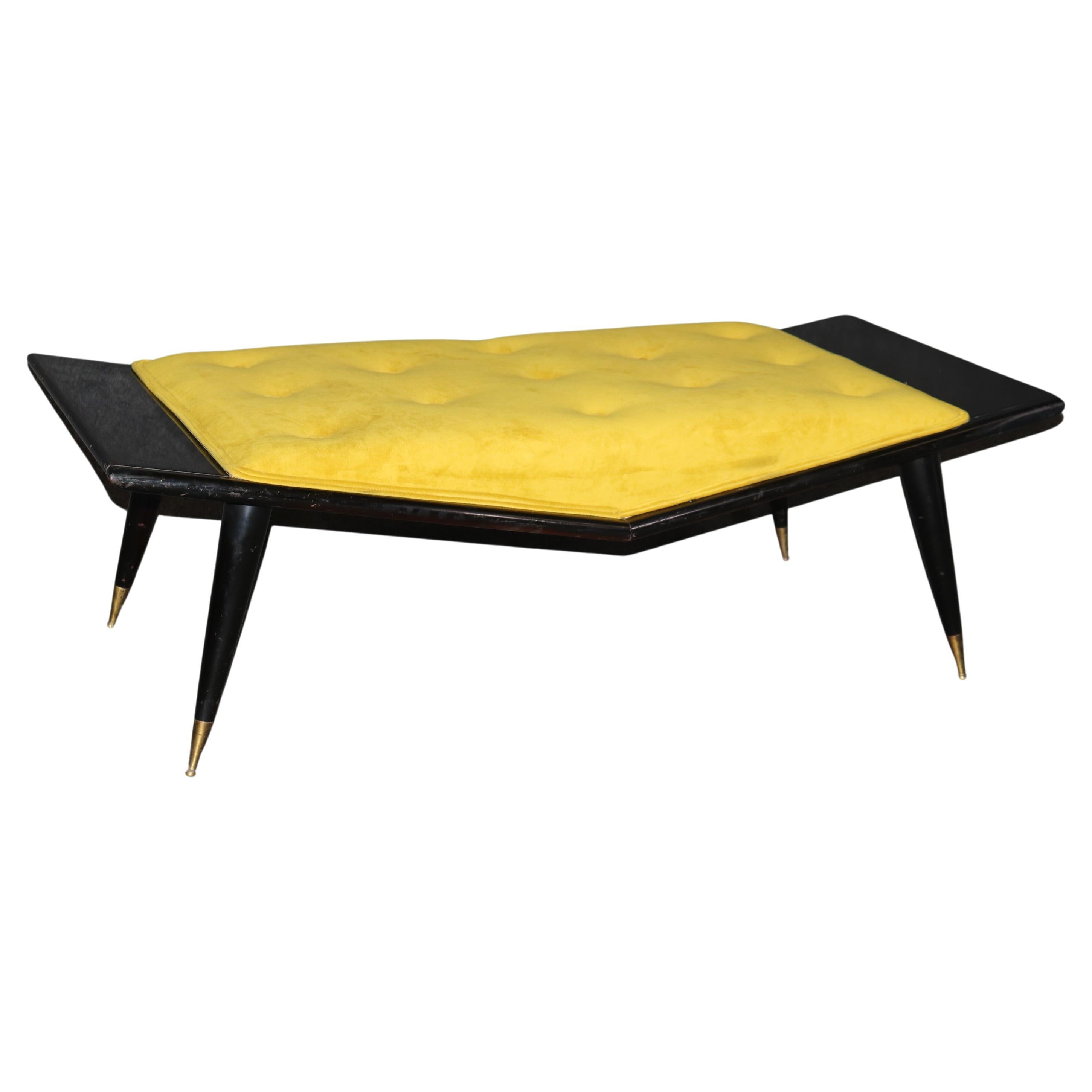 Ebonized Mid Century Modern Gio Ponti Style Bench With Tufted Upholstery