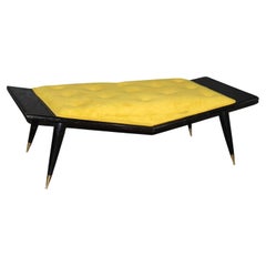 Ebonized Mid Century Modern Gio Ponti Style Bench With Tufted Upholstery