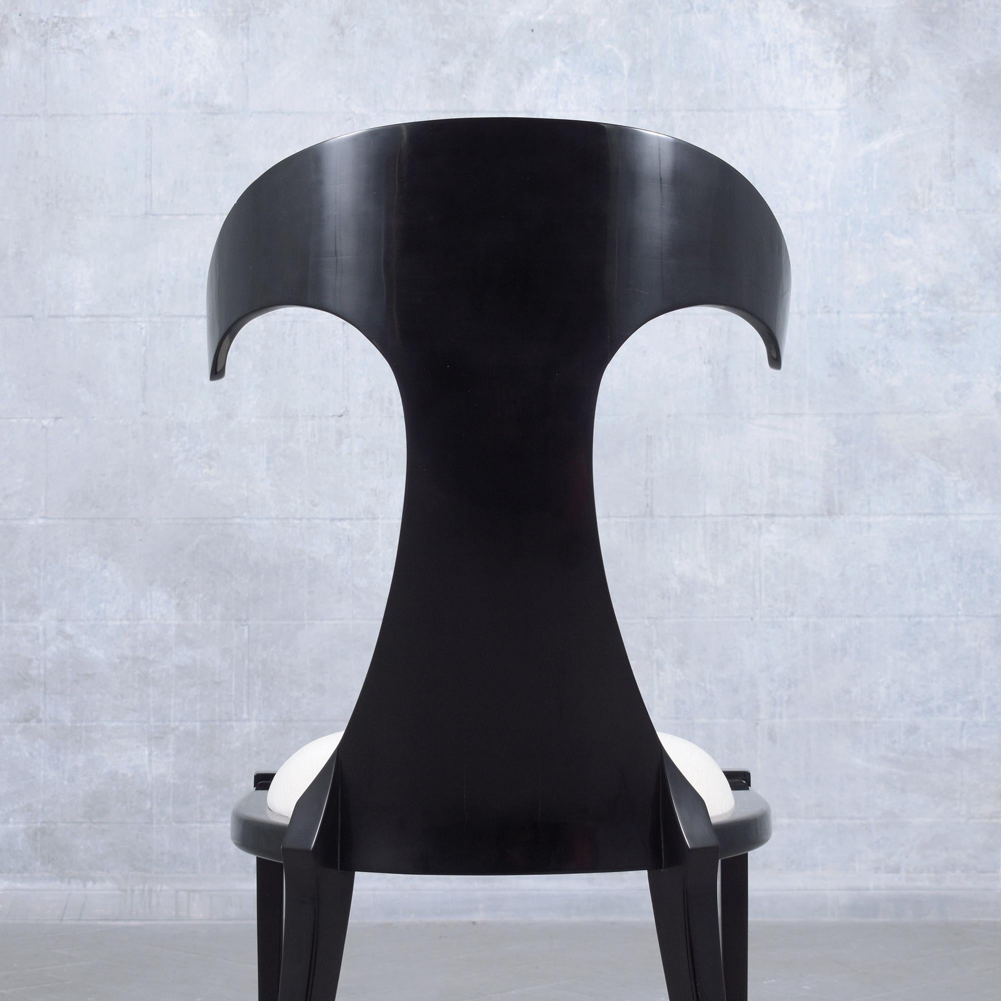 Ebonized Modernism Side Chair: Refinished Bent Wood with High Backrest Design For Sale 3