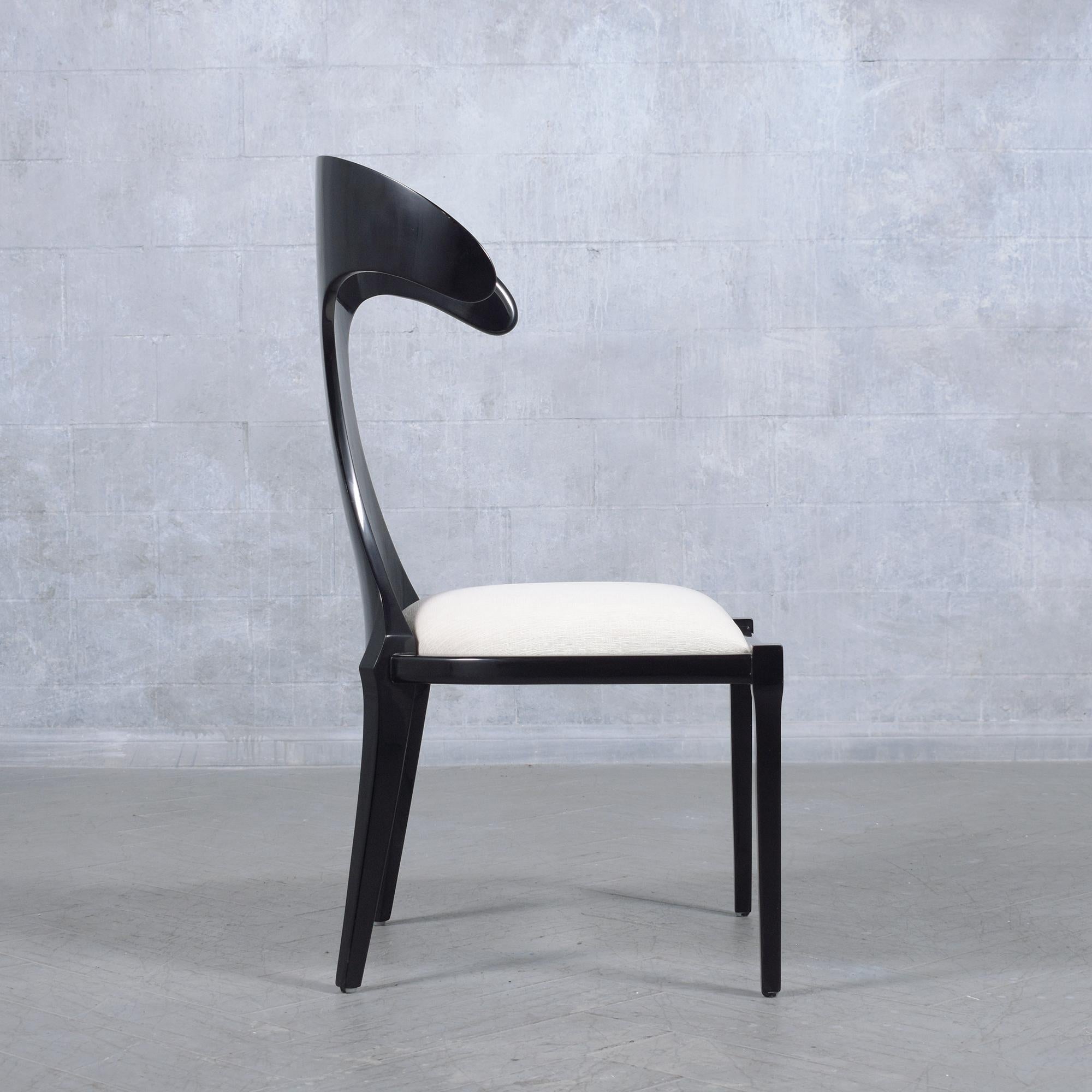 Carved Ebonized Modernism Side Chair: Refinished Bent Wood with High Backrest Design For Sale