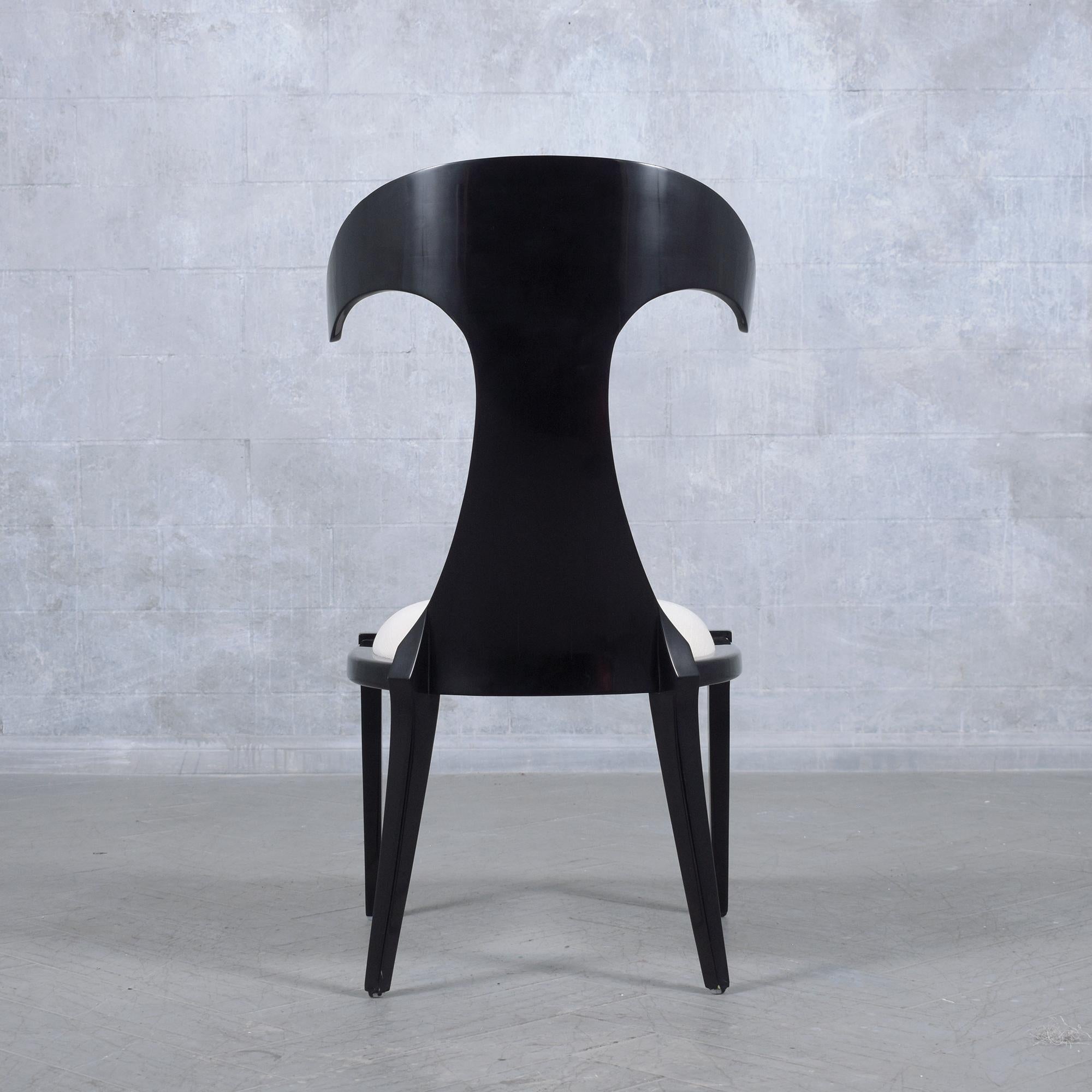 Ebonized Modernism Side Chair: Refinished Bent Wood with High Backrest Design In Good Condition For Sale In Los Angeles, CA