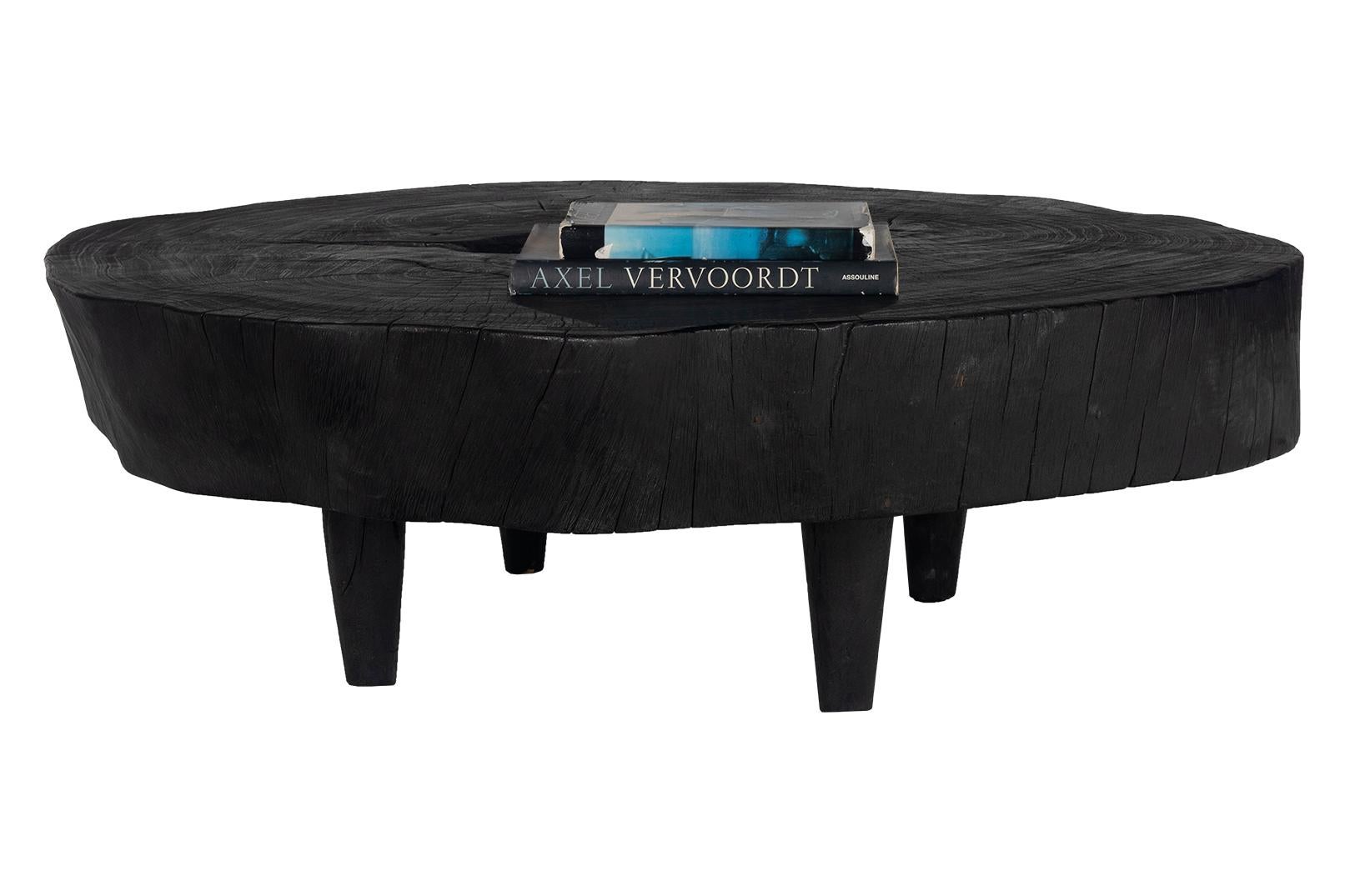 Organic Modern Ebonized Monumental Lychee Wood Coffee Table For Sale