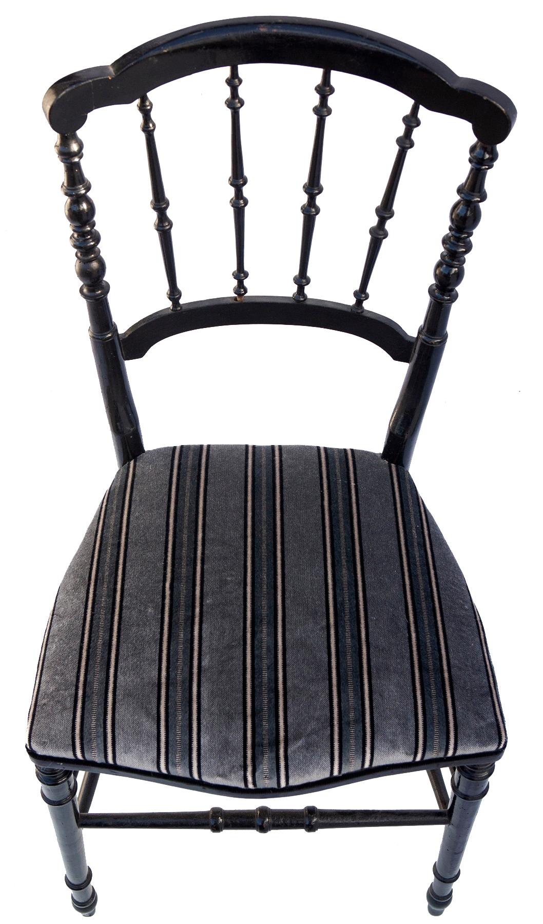 Ebonisierter Napoleon Charivari-Holzstuhl/Sessel mit gestreiftem Samtsitz (Seide) im Angebot