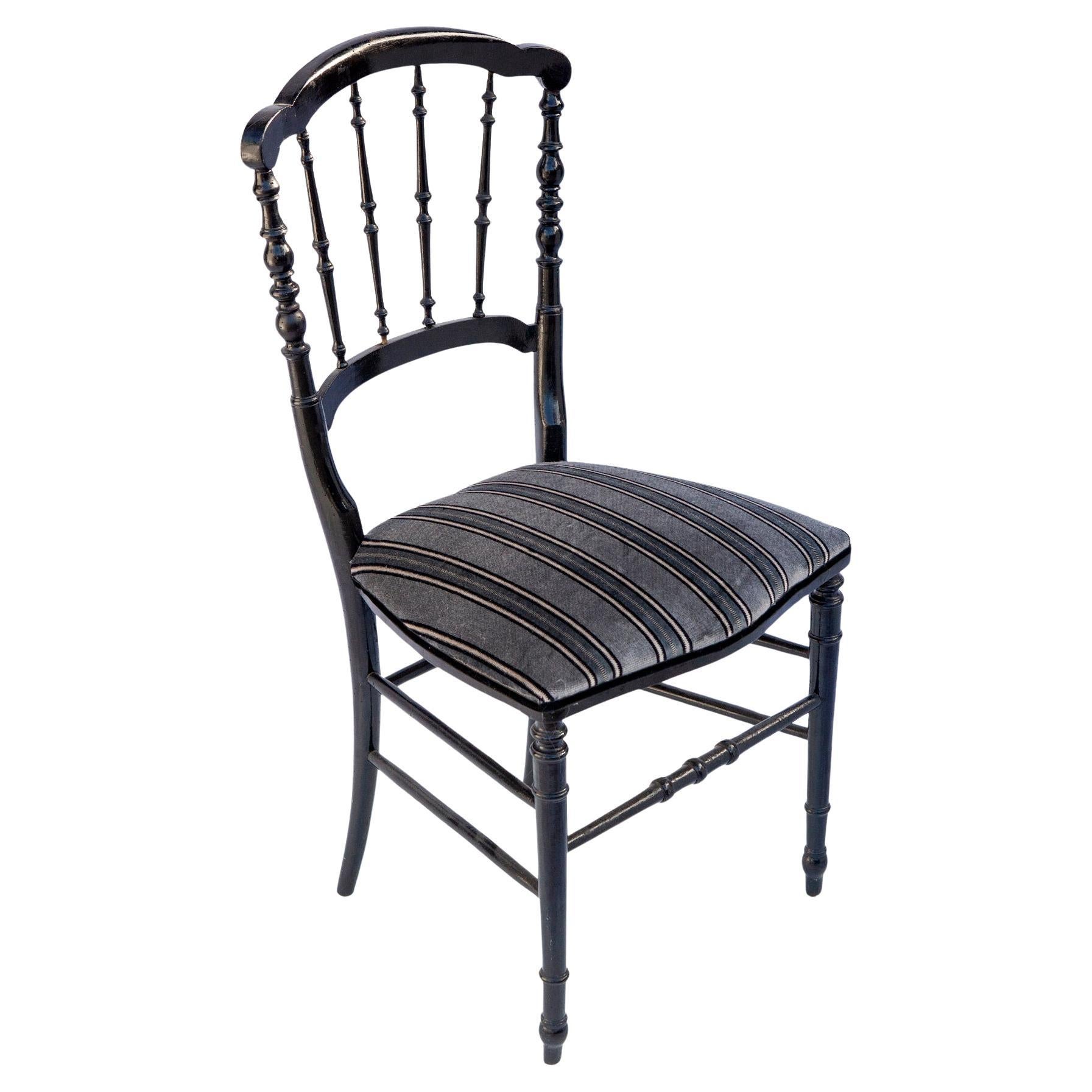 Ebonized Napoleon Charivari Wood Chair/ Stripped Velvet Seat