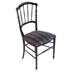Ebonized Napoleon Charivari Wood Chair/ Stripped Velvet Seat
