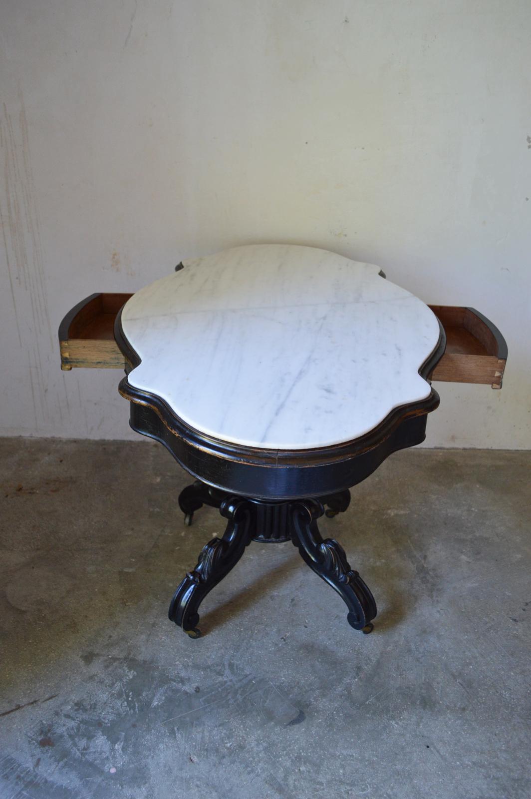 Ebonized Napoleon III Table Gueridon with White Marble Top 5