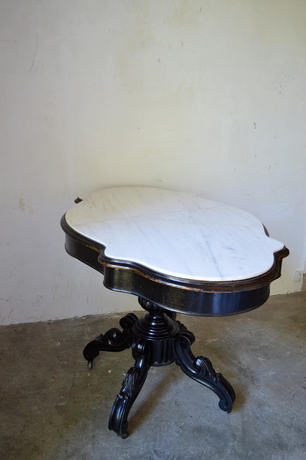 Ebonized Napoleon III Table Gueridon with White Marble Top 6