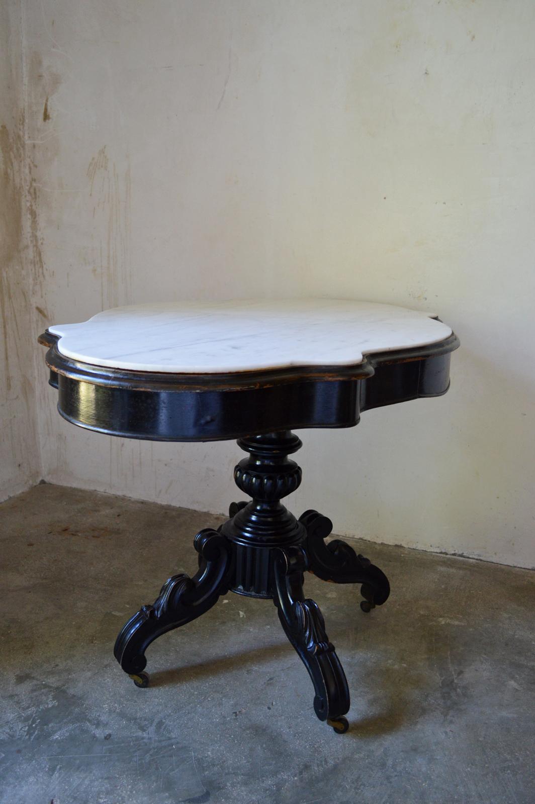 Ebonized Napoleon III Table Gueridon with White Marble Top 8