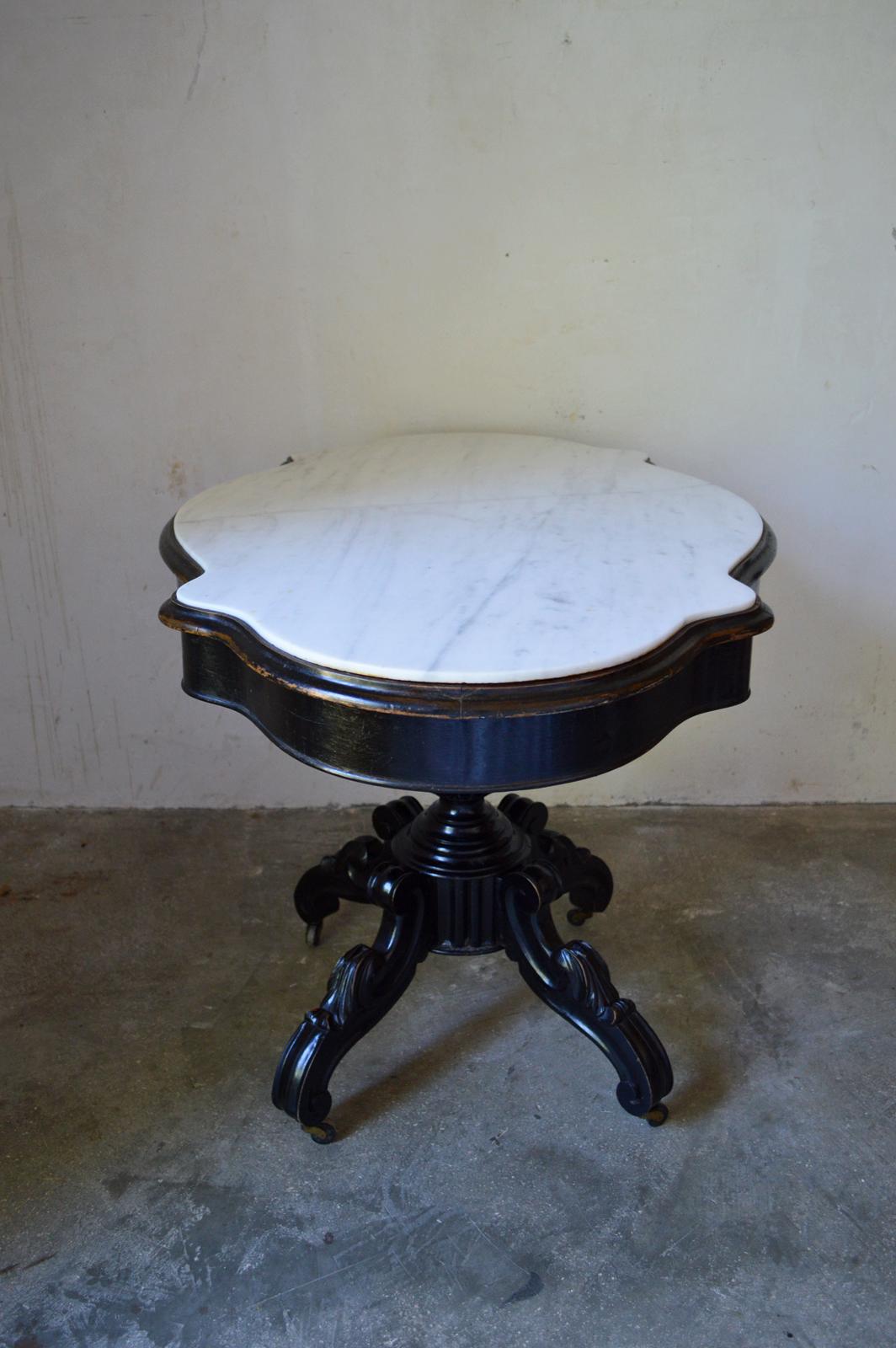 Ebonized Napoleon III Table Gueridon with White Marble Top 4