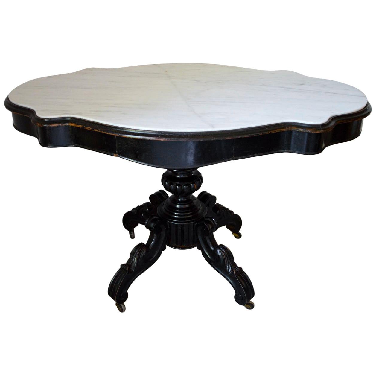 Ebonized Napoleon III Table Gueridon with White Marble Top