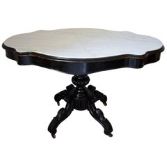 Ebonized Napoleon III Table Gueridon with White Marble Top