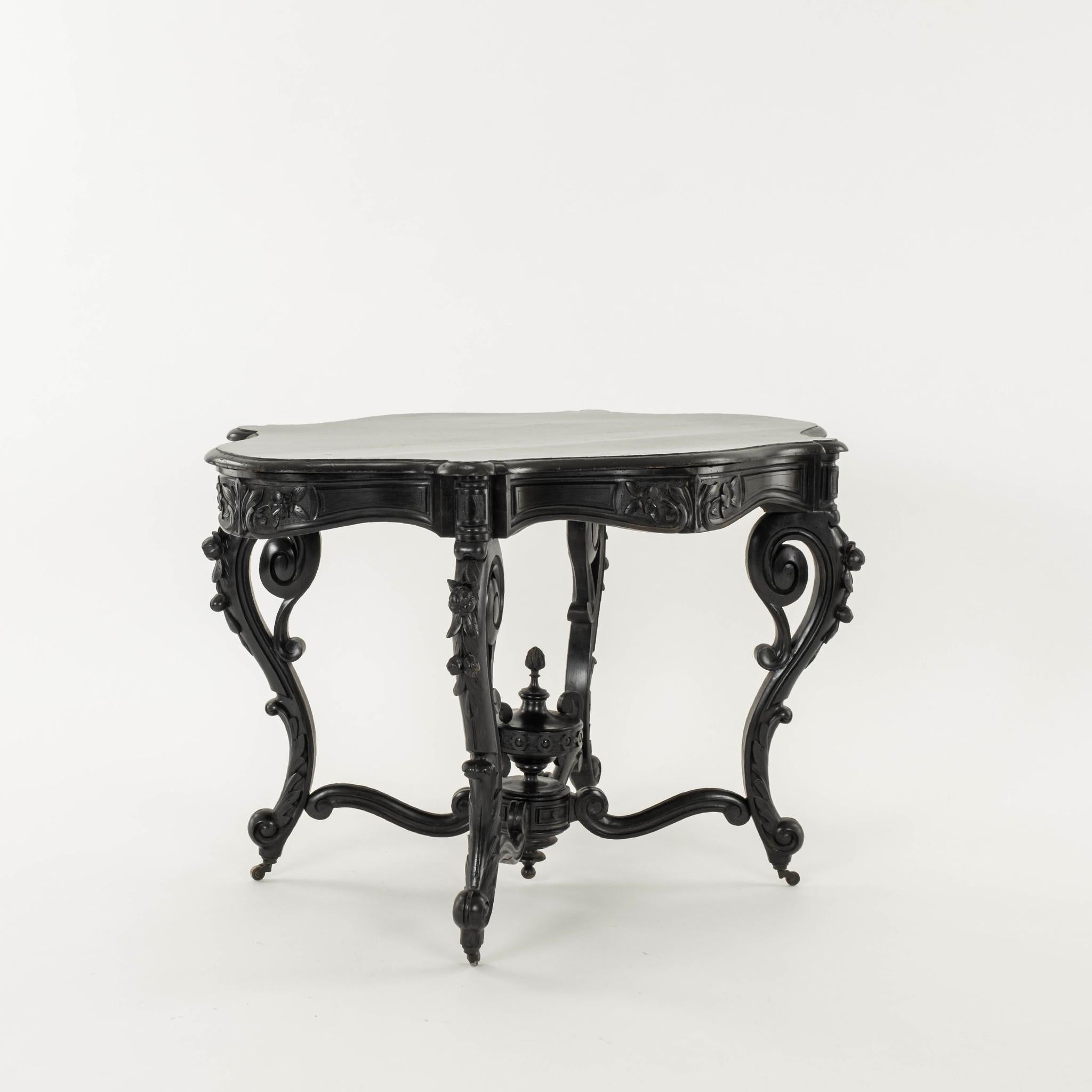 Hand-Carved Ebonized Napoleon III Violin Center Table For Sale