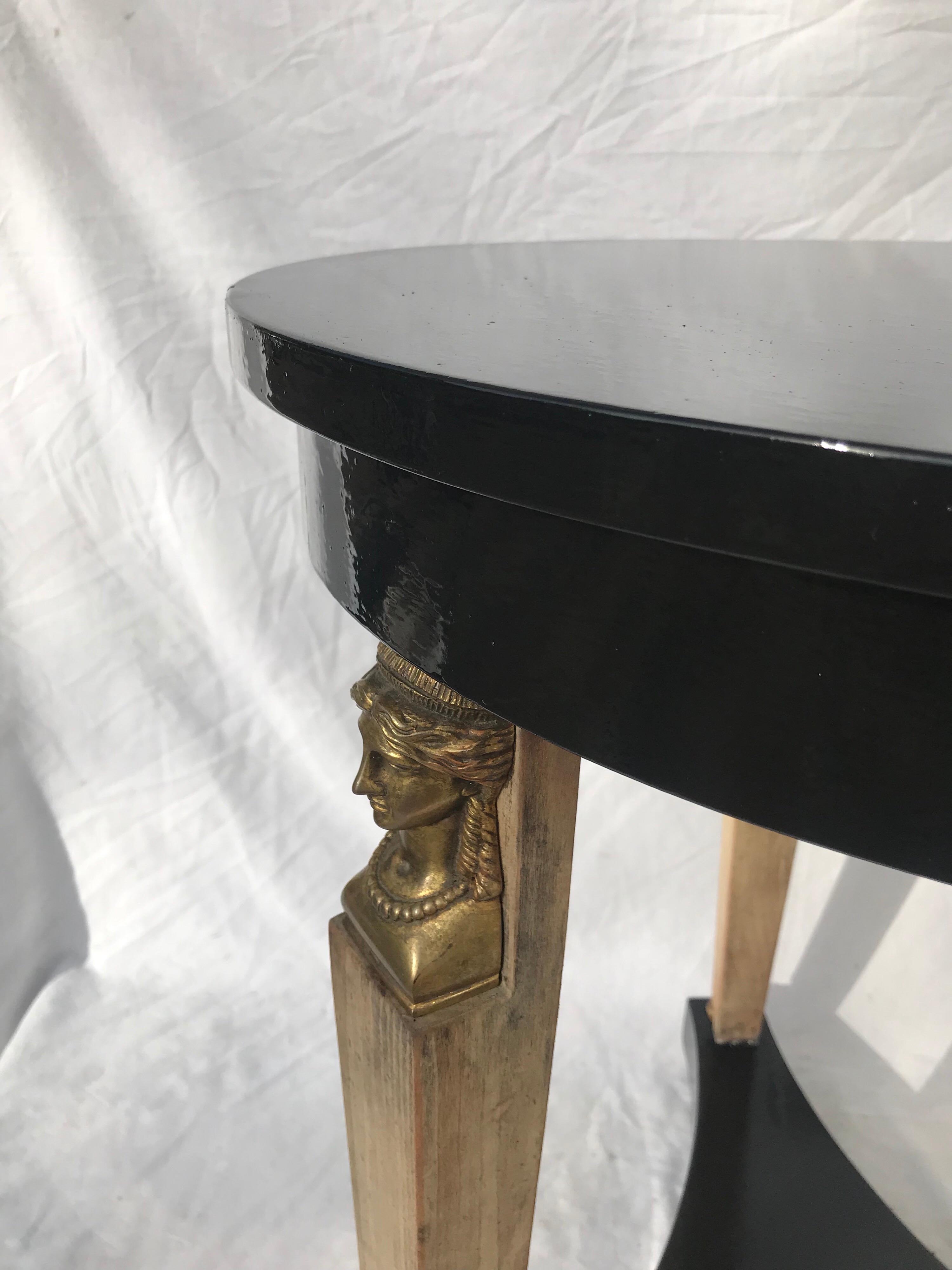 Lacquered Ebonized Neoclassical Side Table by Baker For Sale