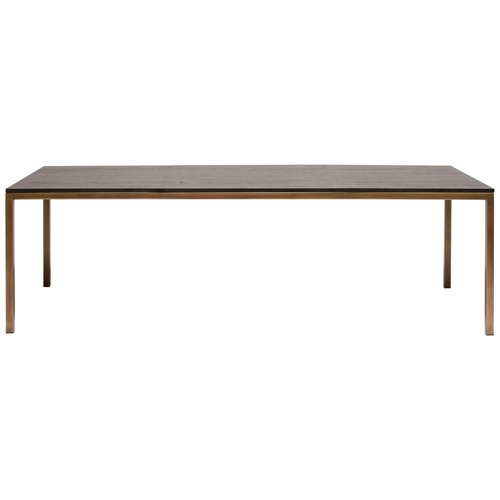 Ebonized Oak and Antique Brass Large Dining Table For Sale