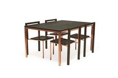 Ebonized Oak and Antique Copper Dining Set
