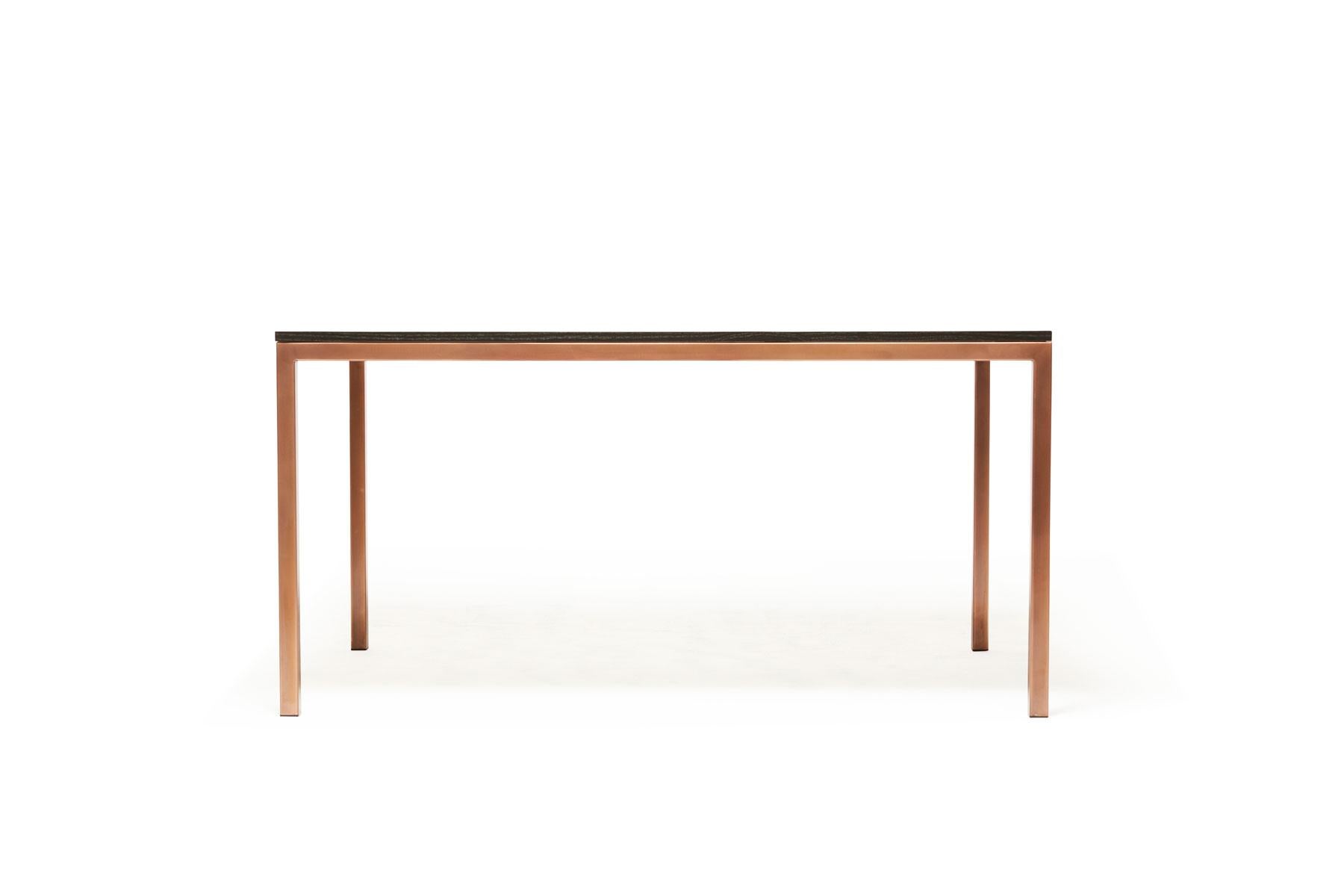 American Ebonized Oak and Antique Copper Small Dining Table For Sale