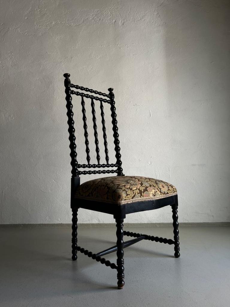 Country Ebonized Oak Bobbin Chair France, 1850s For Sale