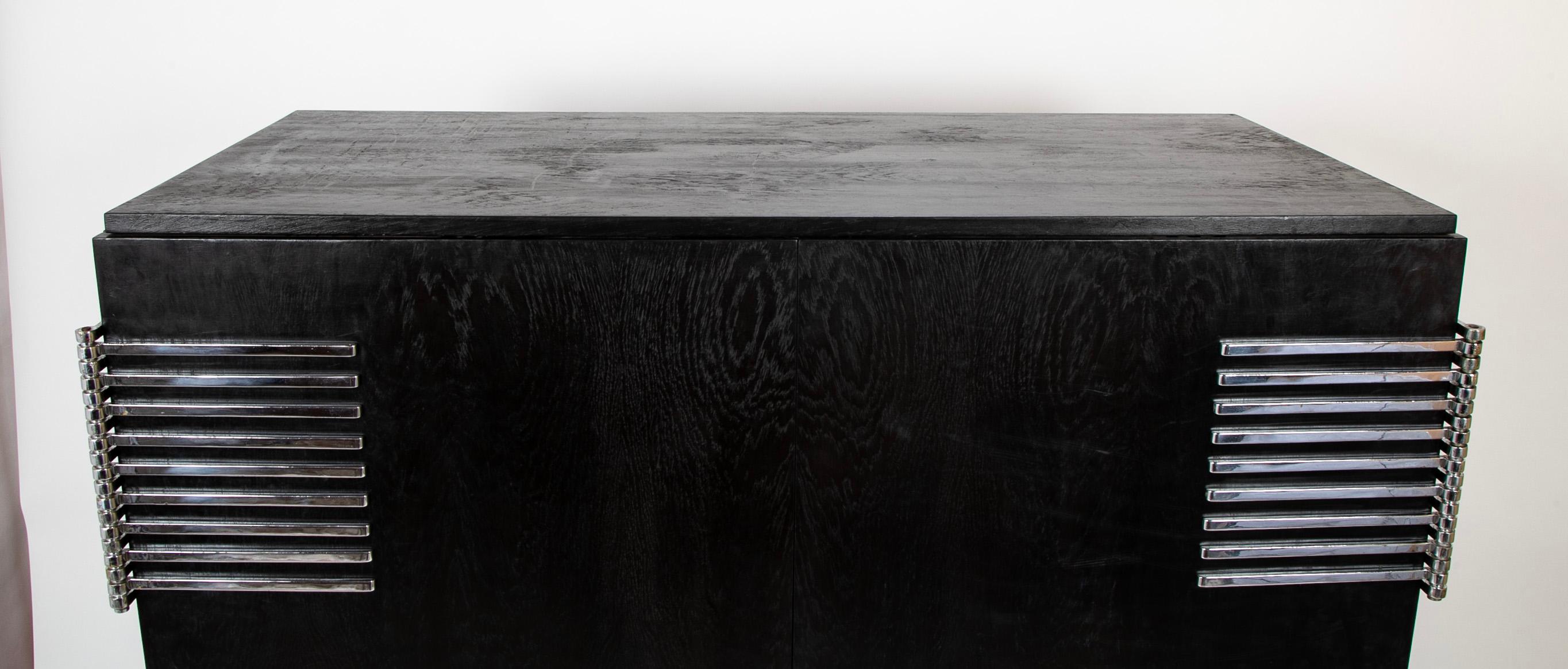 Ebonized Oak Cabinet Designed by Jean Pascaud & Produced by Maison L' IDEAL For Sale 5