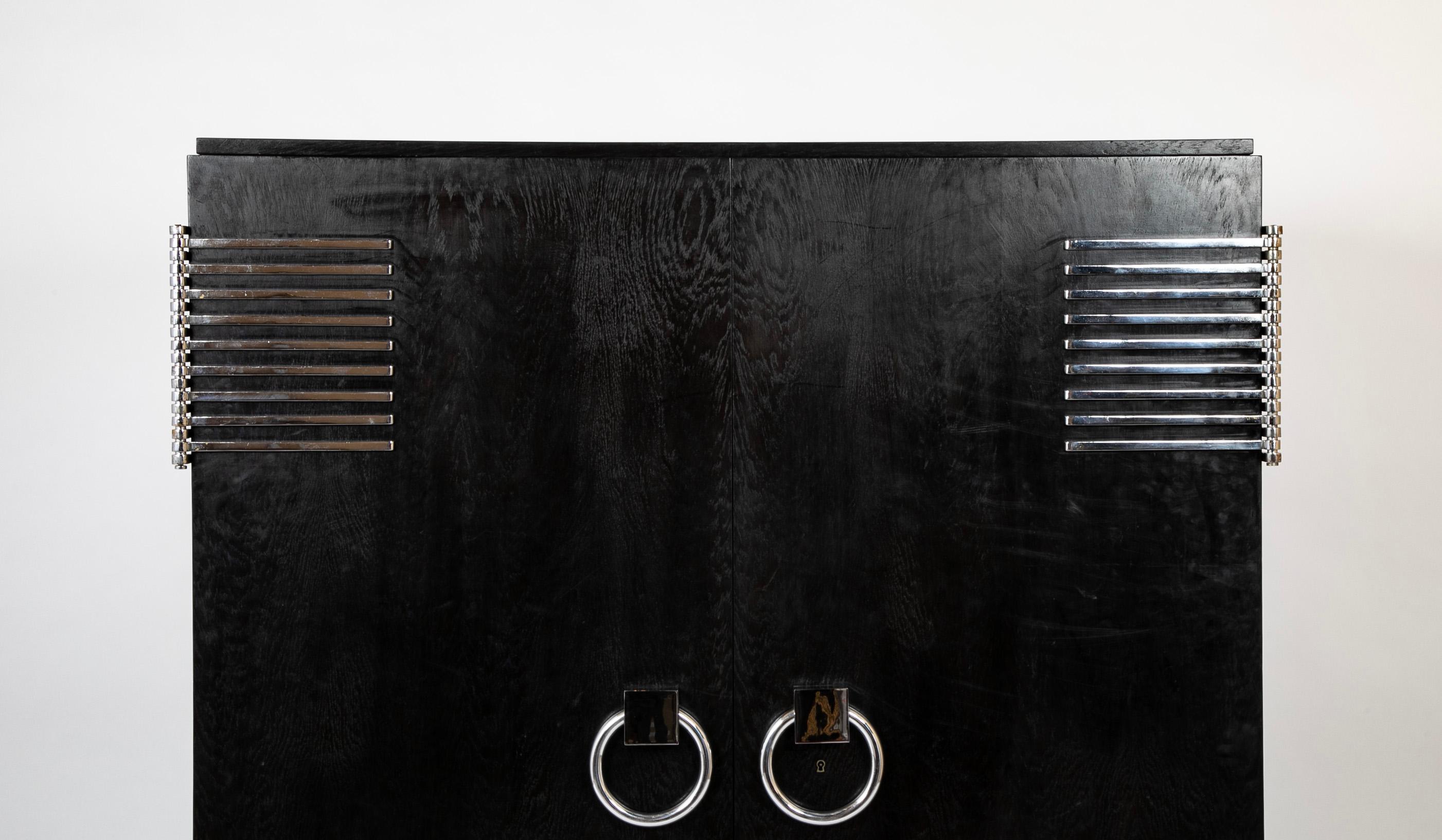 Mid-Century Modern Ebonized Oak Cabinet Designed by Jean Pascaud & Produced by Maison L' IDEAL For Sale