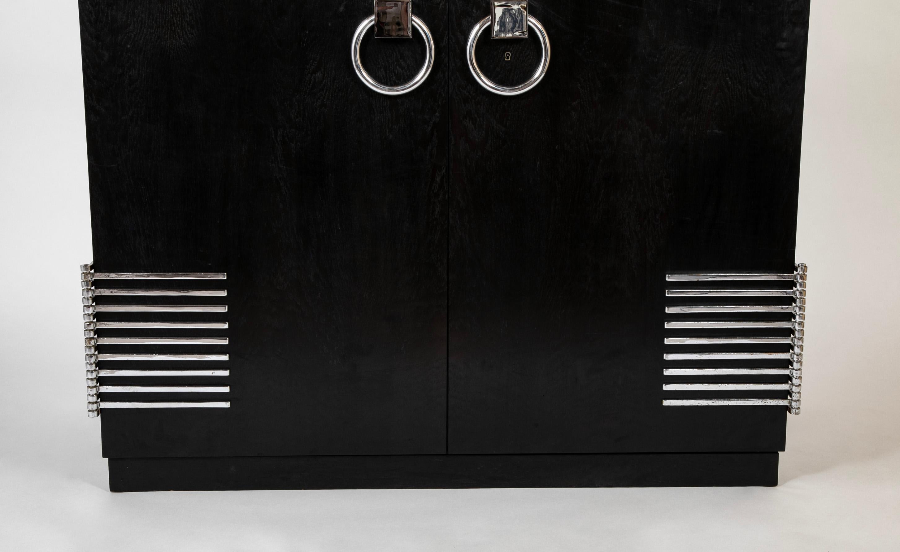 French Ebonized Oak Cabinet Designed by Jean Pascaud & Produced by Maison L' IDEAL For Sale