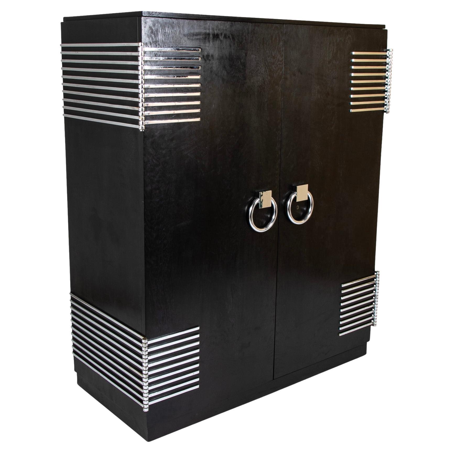 Ebonized Oak Cabinet Designed by Jean Pascaud & Produced by Maison L' IDEAL For Sale