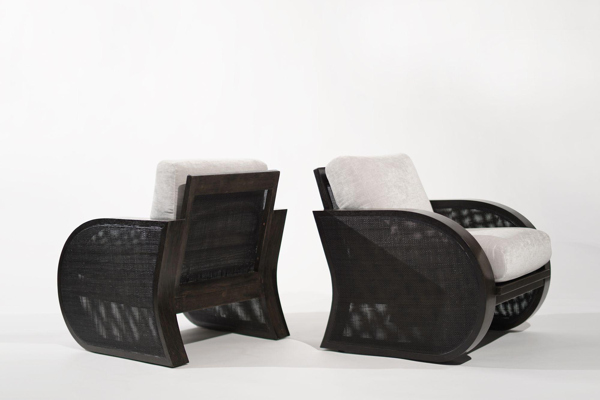 Ebonized Oak & Caning Vintage Lounge Chairs, 1970s In Excellent Condition For Sale In Westport, CT