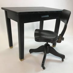 Ebonized Oak Library Desk and Matching Chair Set