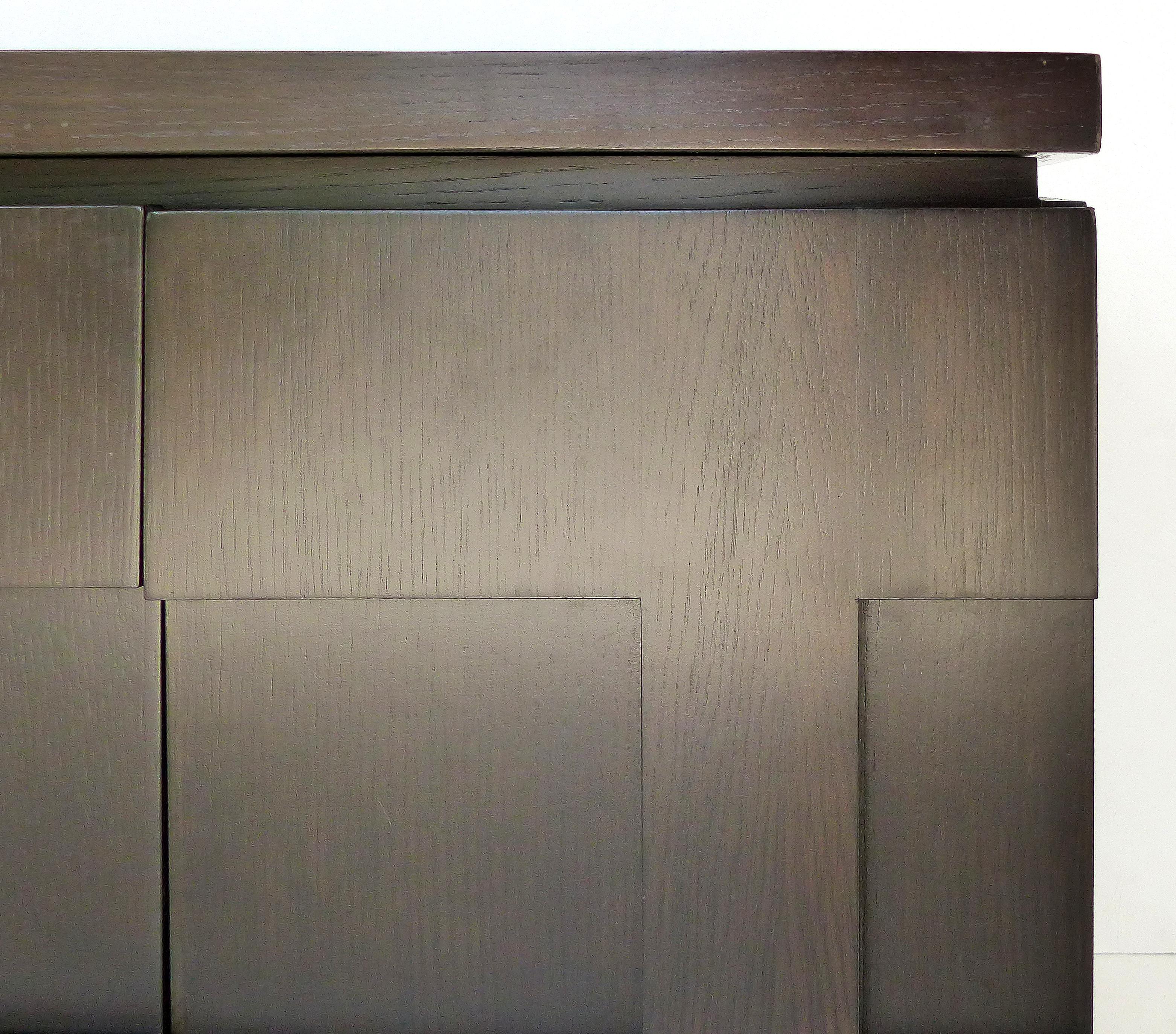 Raul Carrasco Ebonized Oak, Marble Top Block Front Cabinets, Pair 1