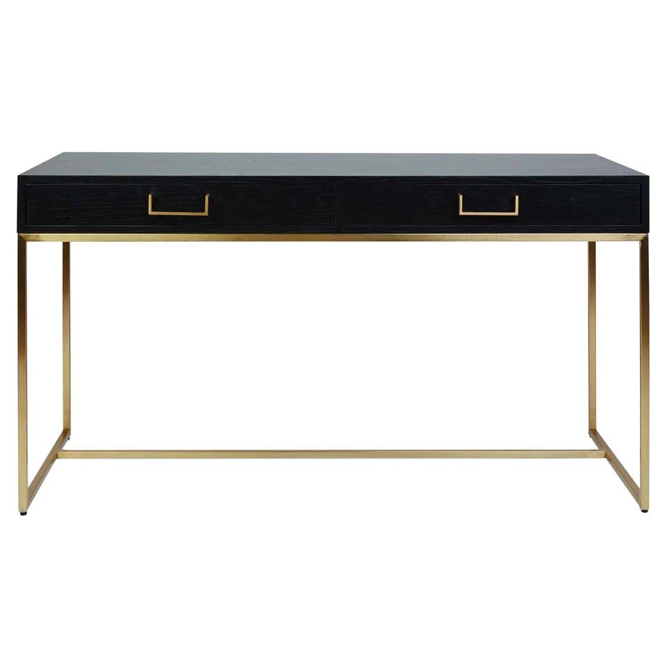 A Brass, Patinated Leather and Ebonized Desk by Marc du Plantier at 1stDibs