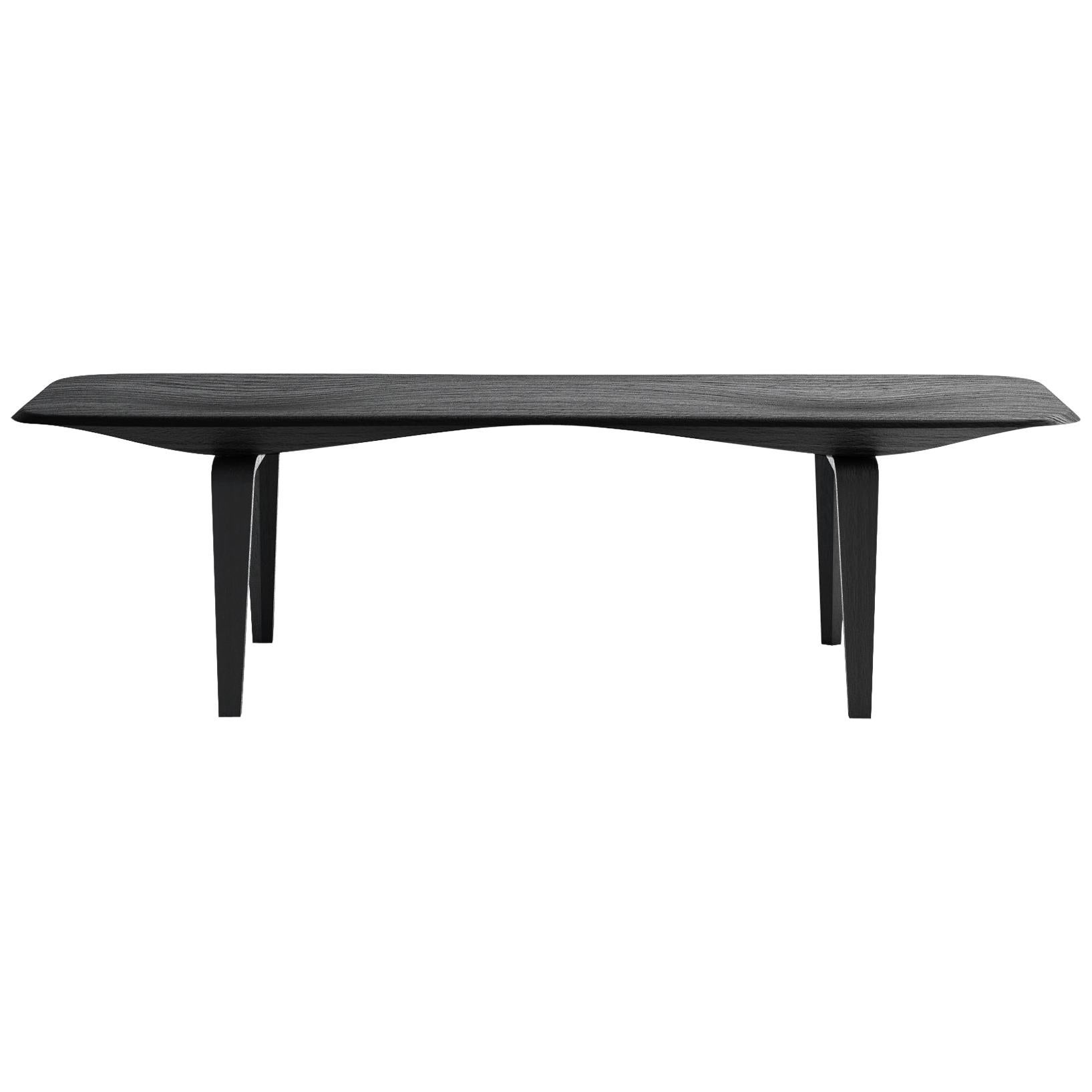 Ebonized Oakwood Bench with Carved Top by Miduny, Made in Italy