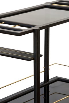 Chris Earl Barwagen aus ebonisierter Eiche:: Messing:: Rauchglas