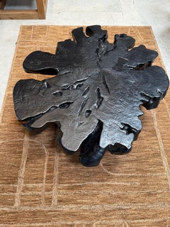 Ebonized Old Growth Acacia Coffee Table; Jet Black with Organic Shape