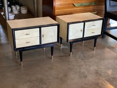 Ebonized and Parchment Nightstands or End Tables, Italy, 1950s