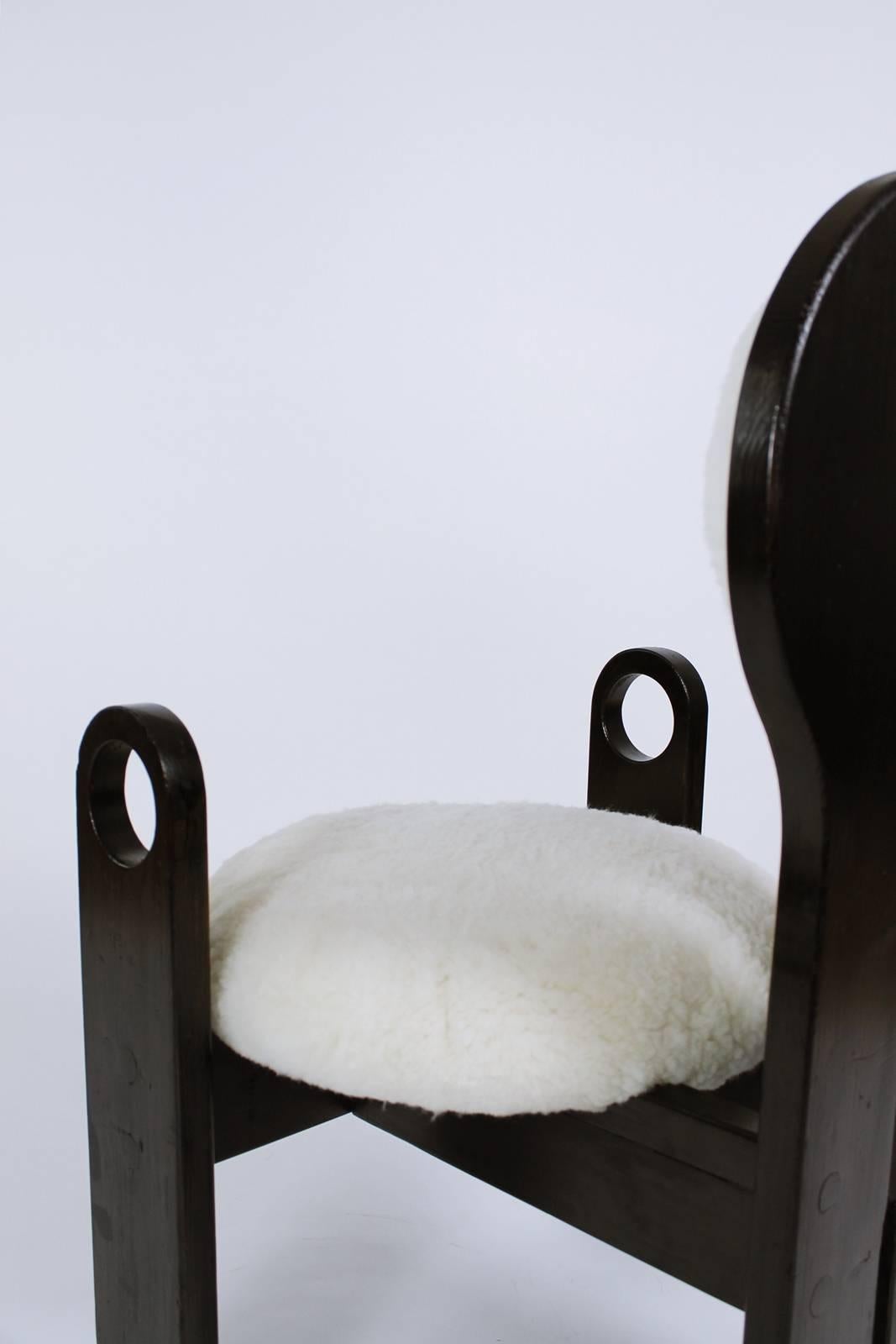 Ebonized Pine and Sheepskin  Armchair by Szedleczky Design, Hungary, 1970s 3