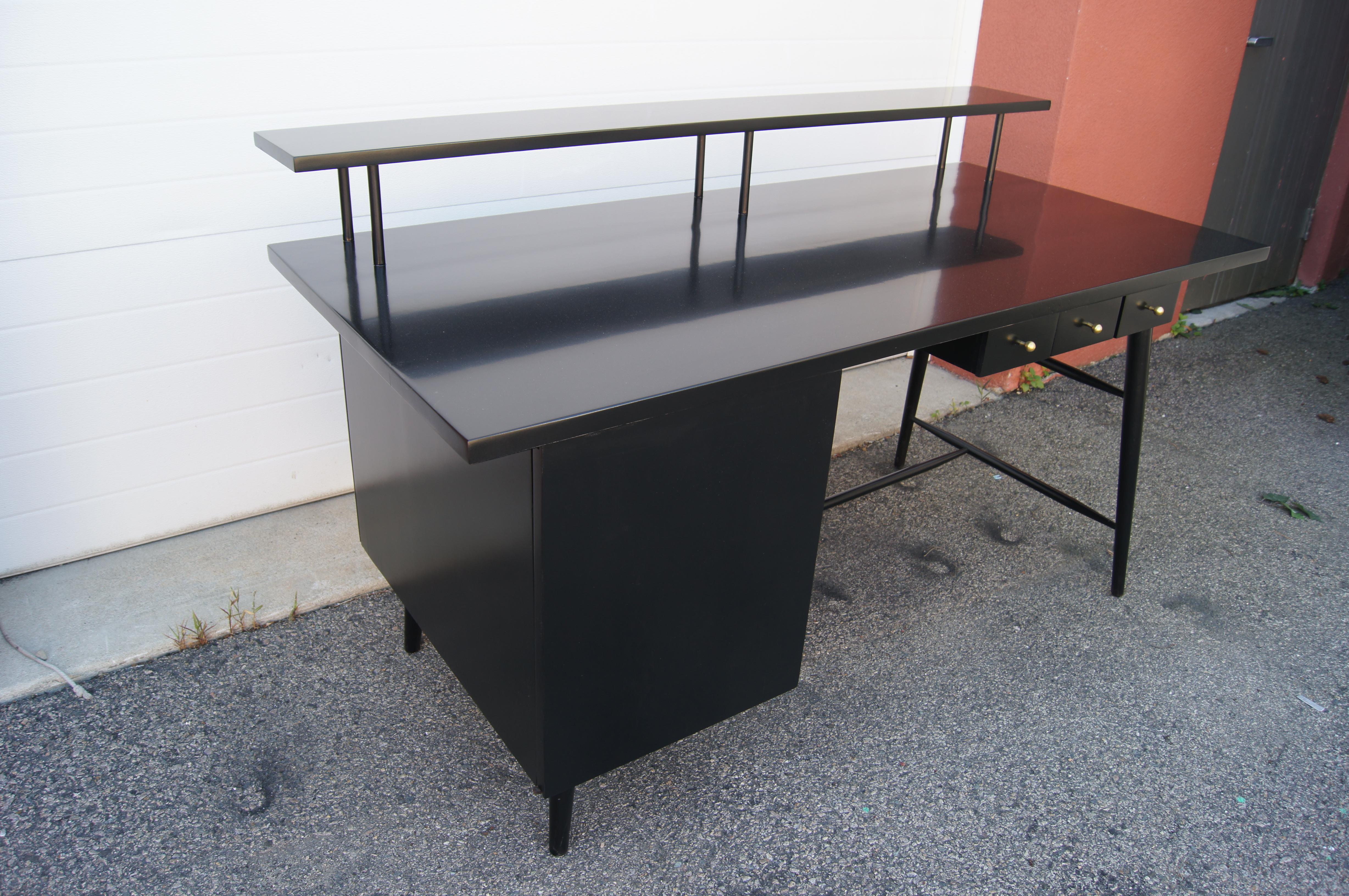 Brass Ebonized Predictor Group Desk by Paul McCobb for O'Hearn Furniture Company For Sale