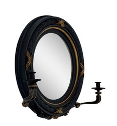 Ebonized Regency Giltwood Convex Mirror Candelabra