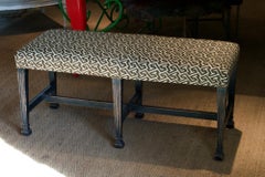Ebonized Regency Style Bench in David Hicks Geometric Linen