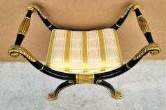 Ebonized Regency Style Claw Footed Bench with Gilt Accents