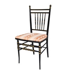 Ebonized Regency Wood Side Chair in Black with Stick and Ball Gold Details