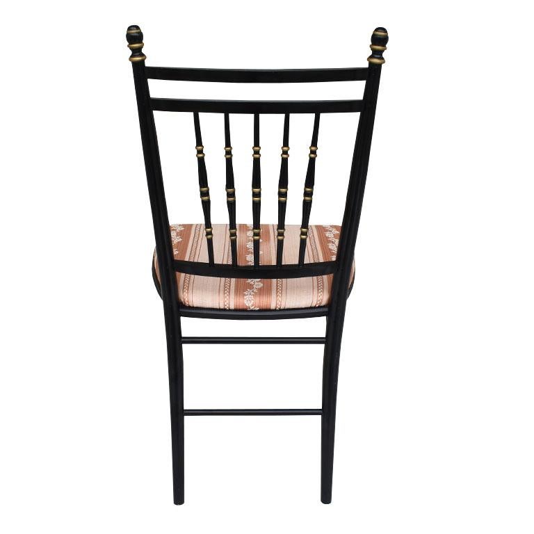 20th Century Ebonized Regency Wood Side Chair in Black with Stick and Ball Gold Details  For Sale