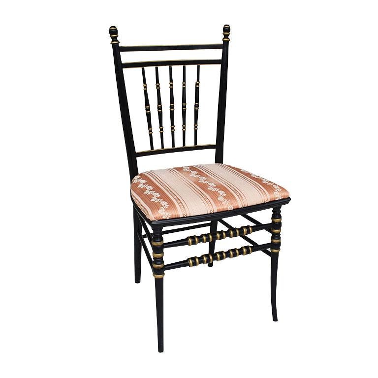 Ebonized Regency Wood Side Chair in Black with Stick and Ball Gold Details  For Sale 1