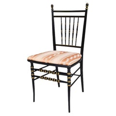 Ebonized Regency Wood Side Chair in Black with Stick and Ball Gold Details 