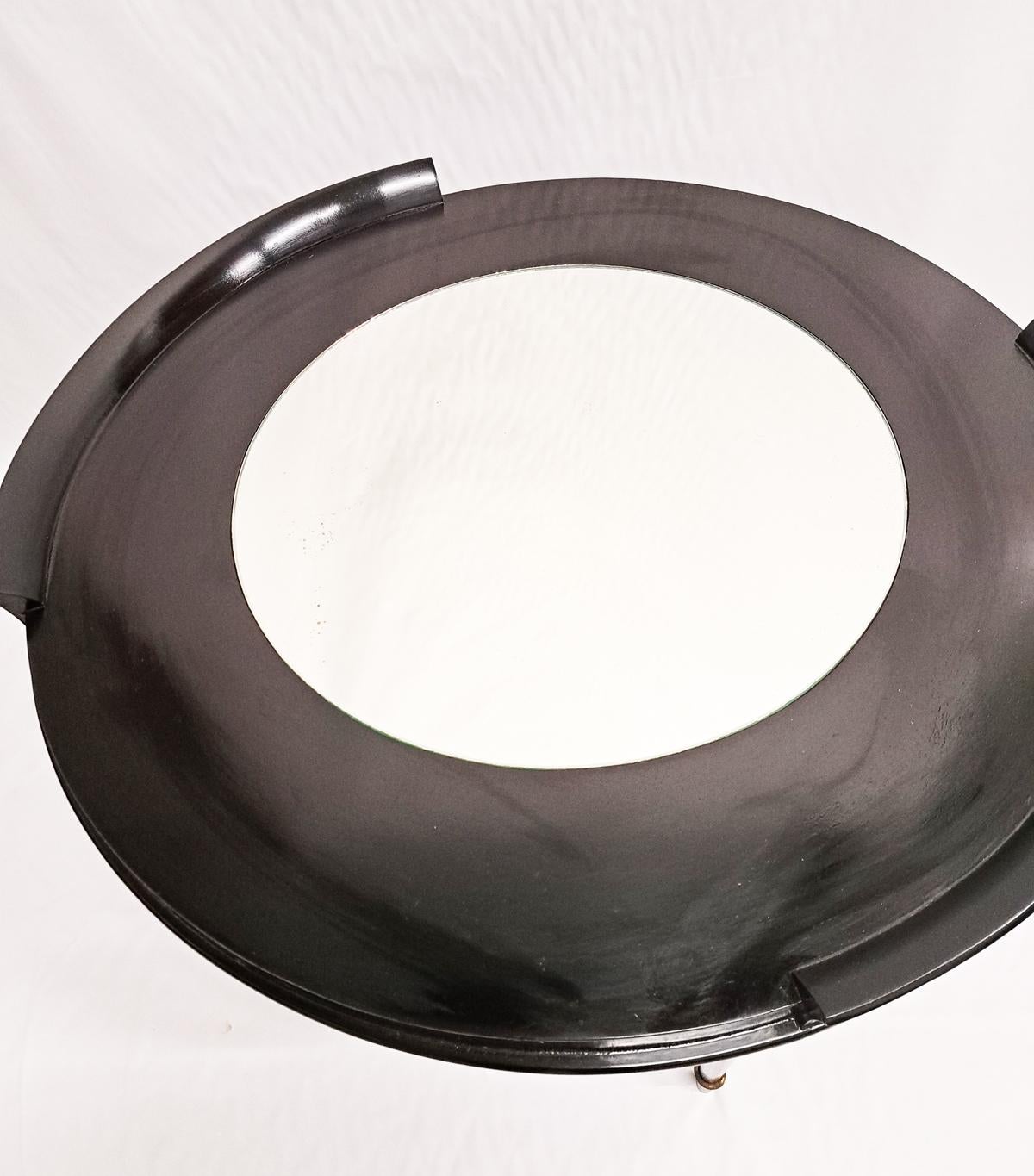 20th Century Ebonized Round Coffee Table with a Mirrored Top, 1950s For Sale